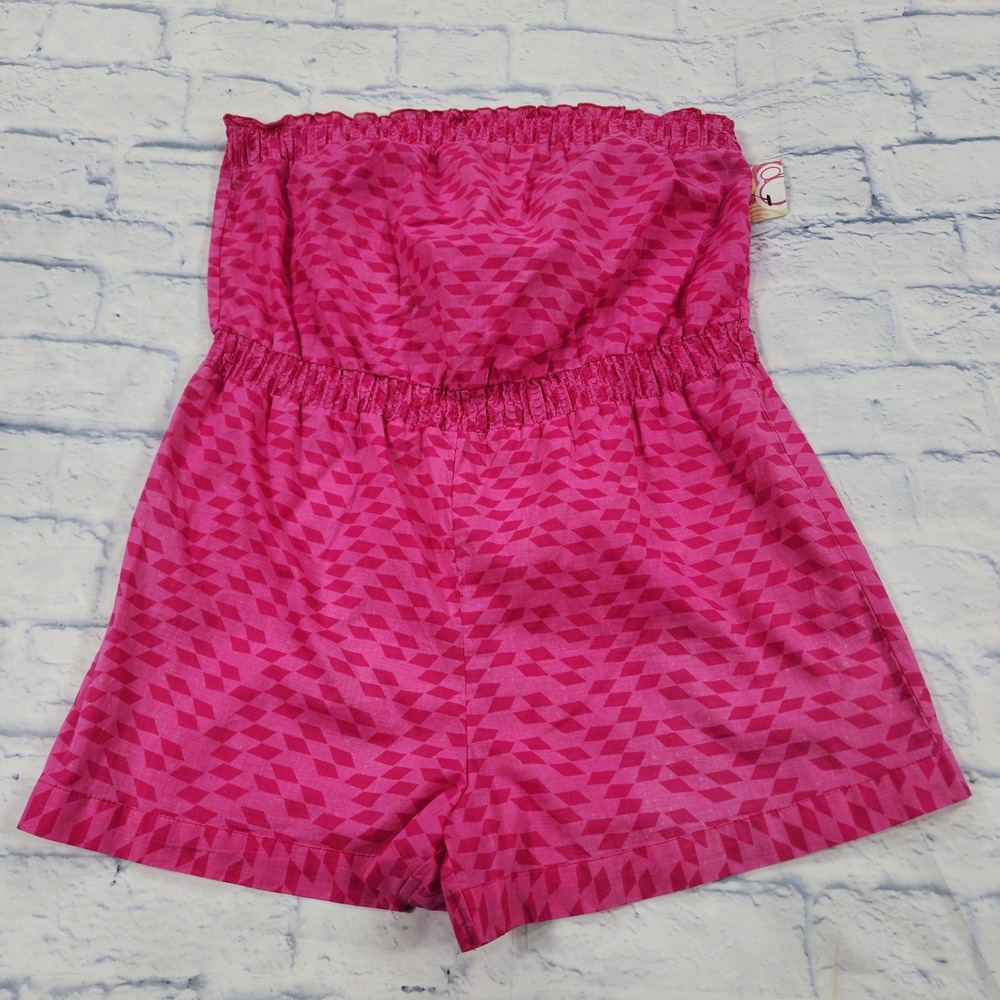 OP Ocean Pacific WOMENS L Pink Checkered Strapless Shorts Romper